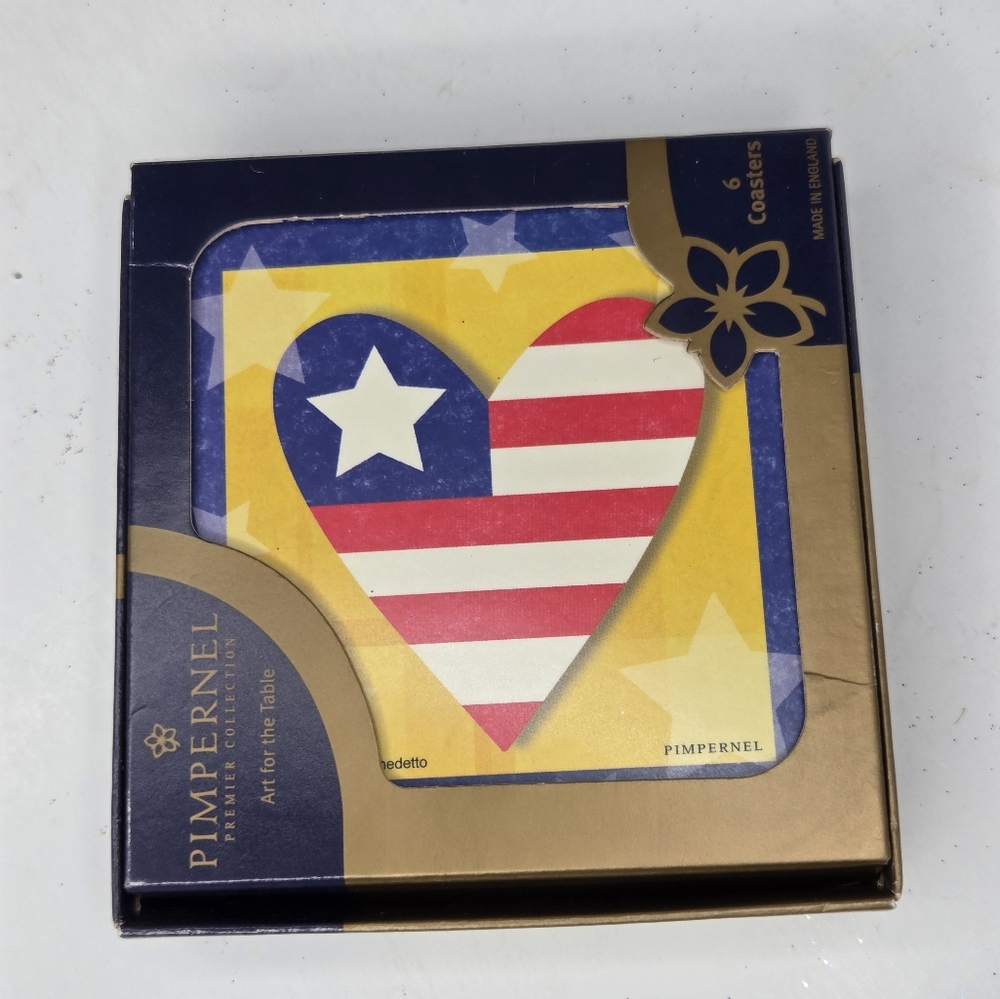 Pimpernel Premier Collection American Flag Heart Coasters Set‎ New - Picture 4 of 10